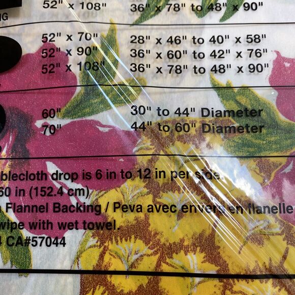 NEW Home Collection PEVA Flannel Backed Tablecloth 60” Round Floral Pineapples - Picture 3 of 5